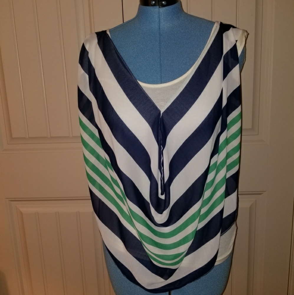 Cream blue & green striped shirt